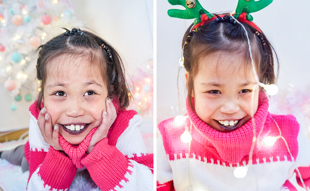 Shayla adorned in Christmas lights